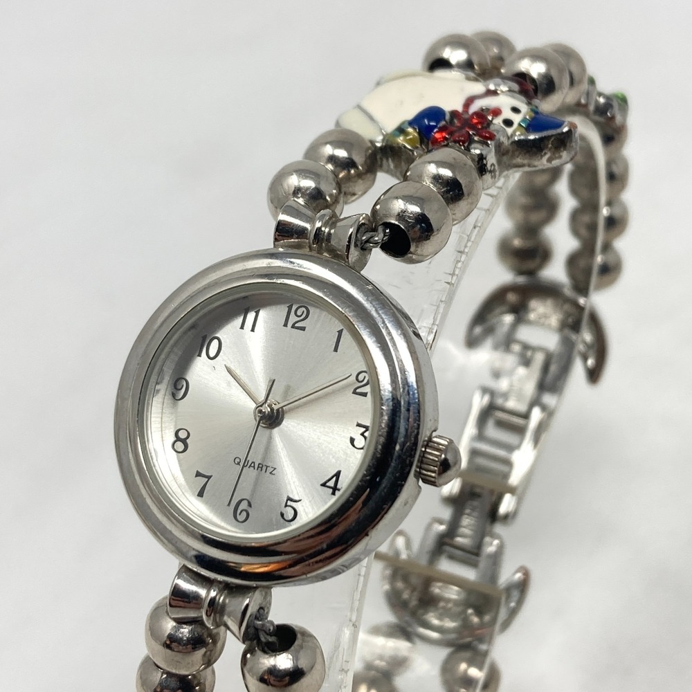 Christmas Watch Women 24mm Silver Tone Winter Charms Snowman New Battery 7.25"